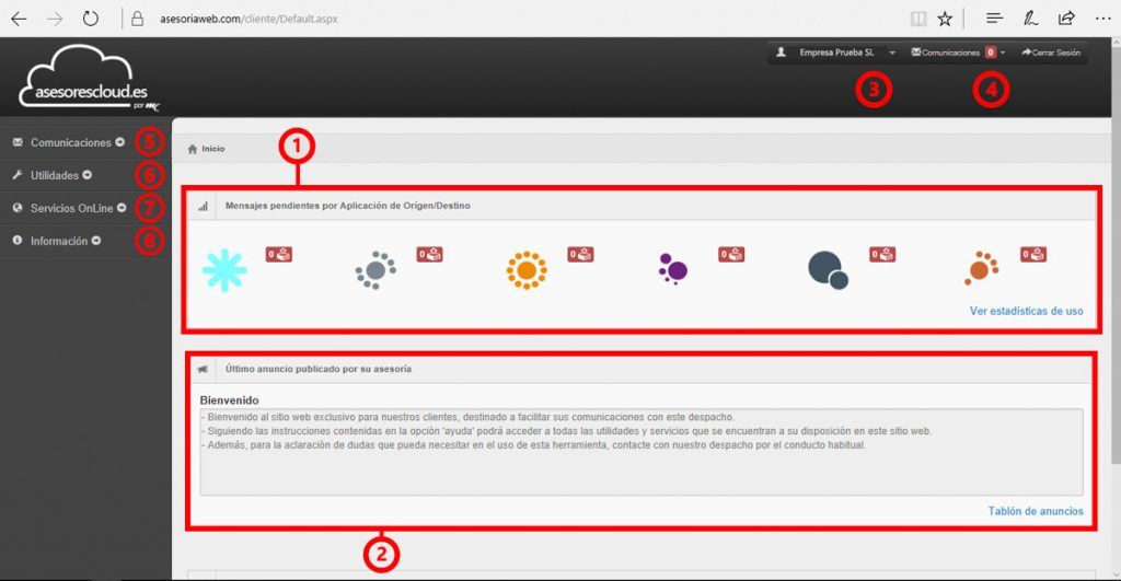 Guia Basica Asesoriaweb de AsesoresCloud - Pantalla de inicio