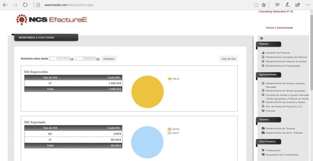Software de facturacion online efacturae - Captura de pantalla inicio